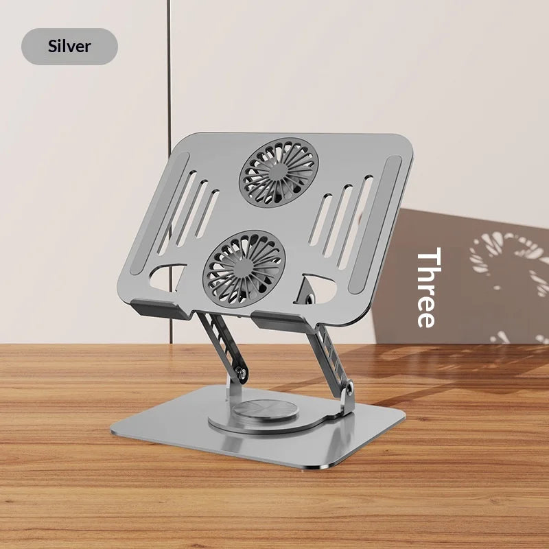360 Degree Rotating Full Metal Laptop Cooling Bracket with Quiet Fan Ergonomic Laptop Stand for MacBook Lenovo Dell
