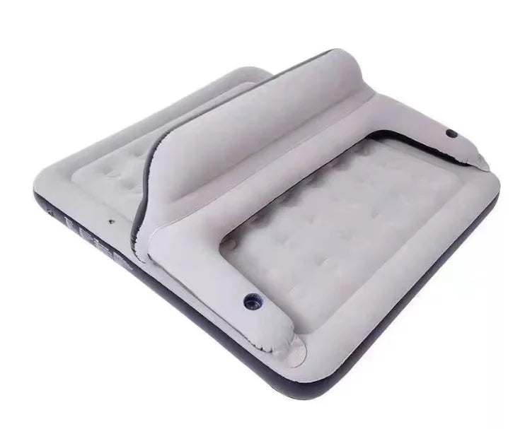 Inflatable mattress sofa bed with headboard and pillows, versatile ergonomic design for outdoor overnight guests