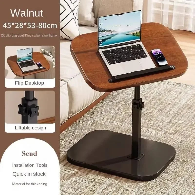 Modern Adjustable Height Sofa Side Table Multifunctional Woody Rotating Foldable Desktop for Living Room Bedroom Home Office