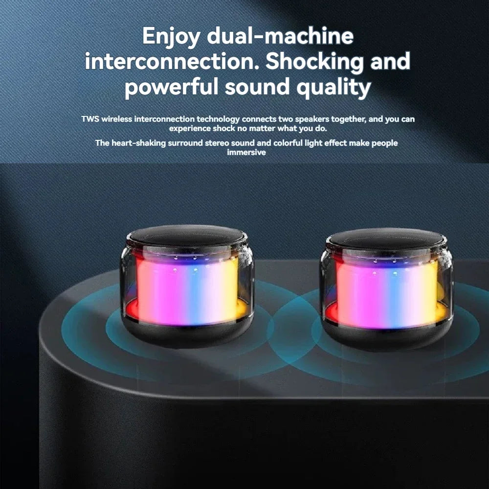 Mini Compact TWS Wireless Bluetooth 360° Speaker Soundbar with LED Lights for Travel Outdoor Activity And Home Use