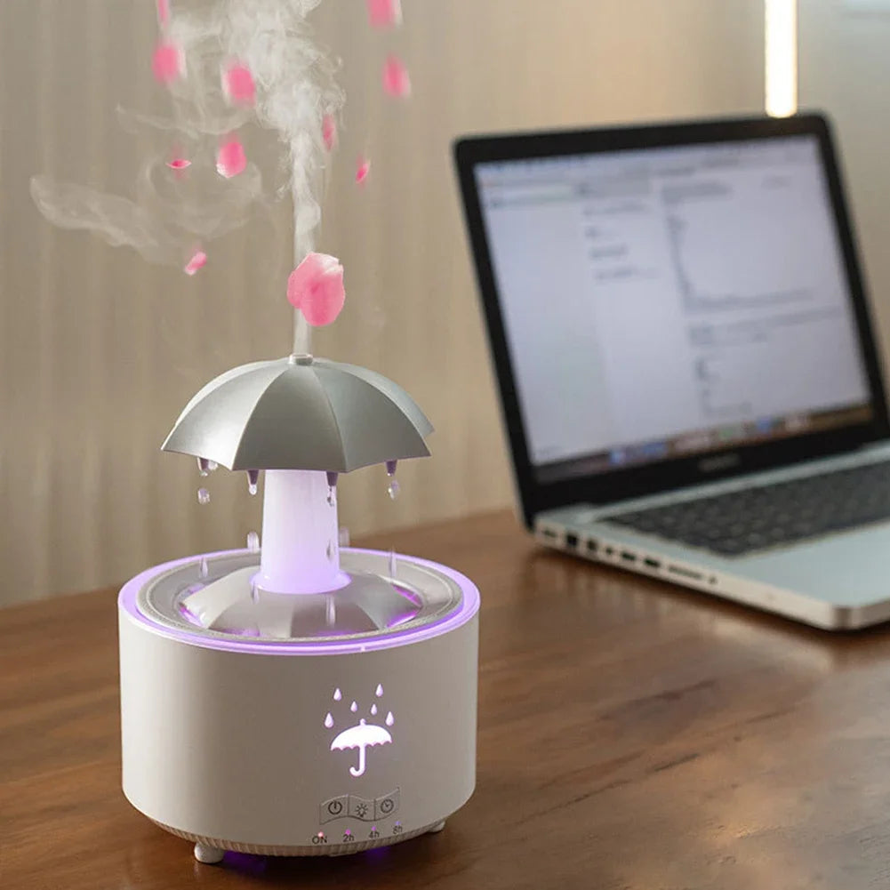 Rotate Umbrella Water Drop Air Humidifier with Colorful Light Raindrop Aroma Essential Oil Diffuser Aromatherapy Humidifiers