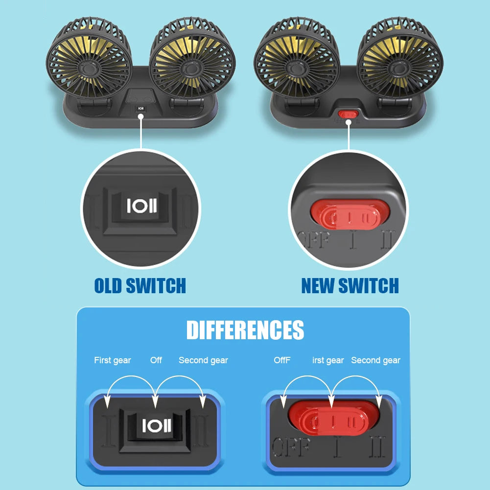 Dual-Head Car Fan 5V Cooling Car Fan 12V Cigarette Lighter 360° Rotatable Mini Ventilador Low Noise Universal Fan