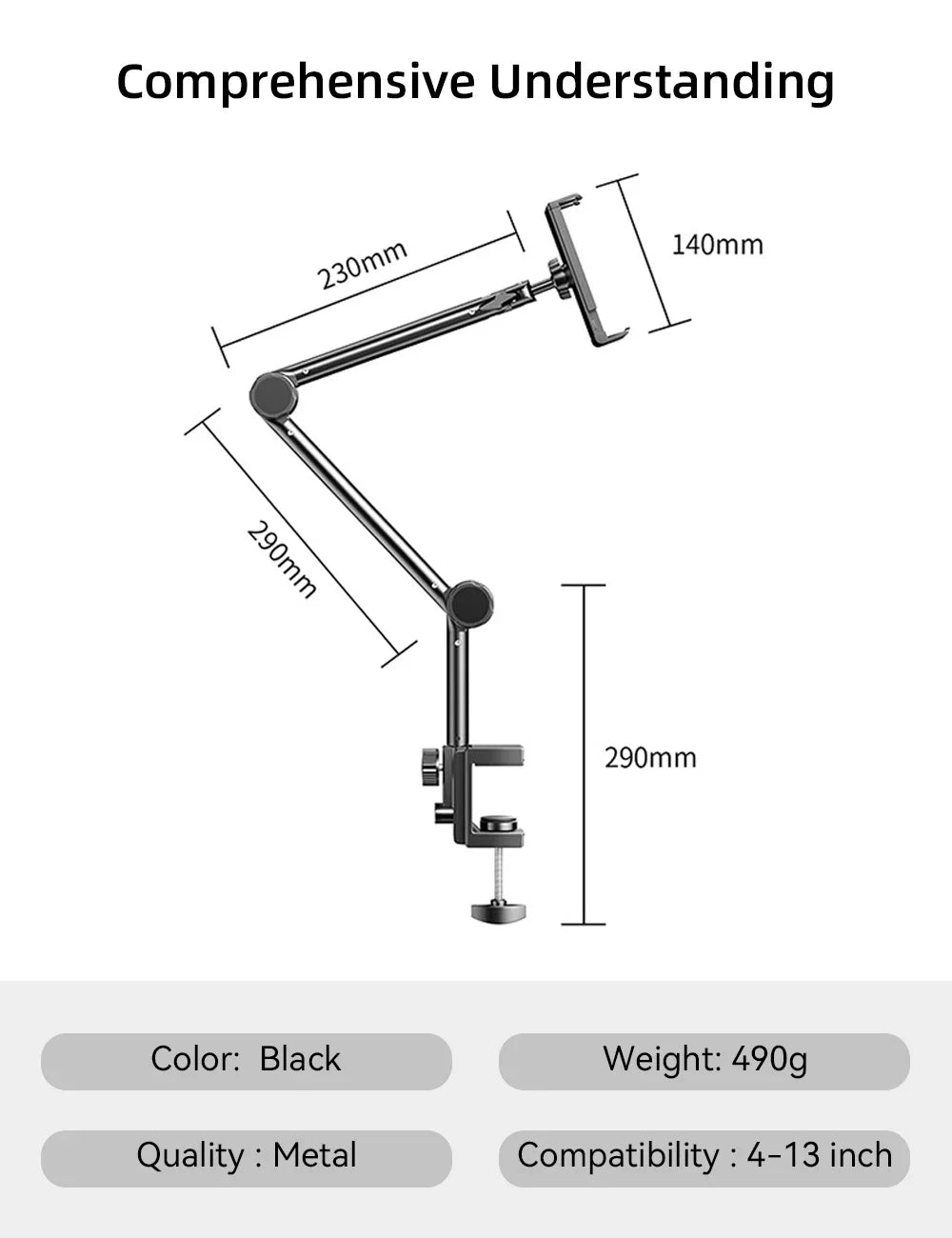 For iPad Air 11 M2 2024 Stands Tablet Holder Desk Stand with 360° Adjustable Foldable Metal Arm Bracket for Phone Tablets