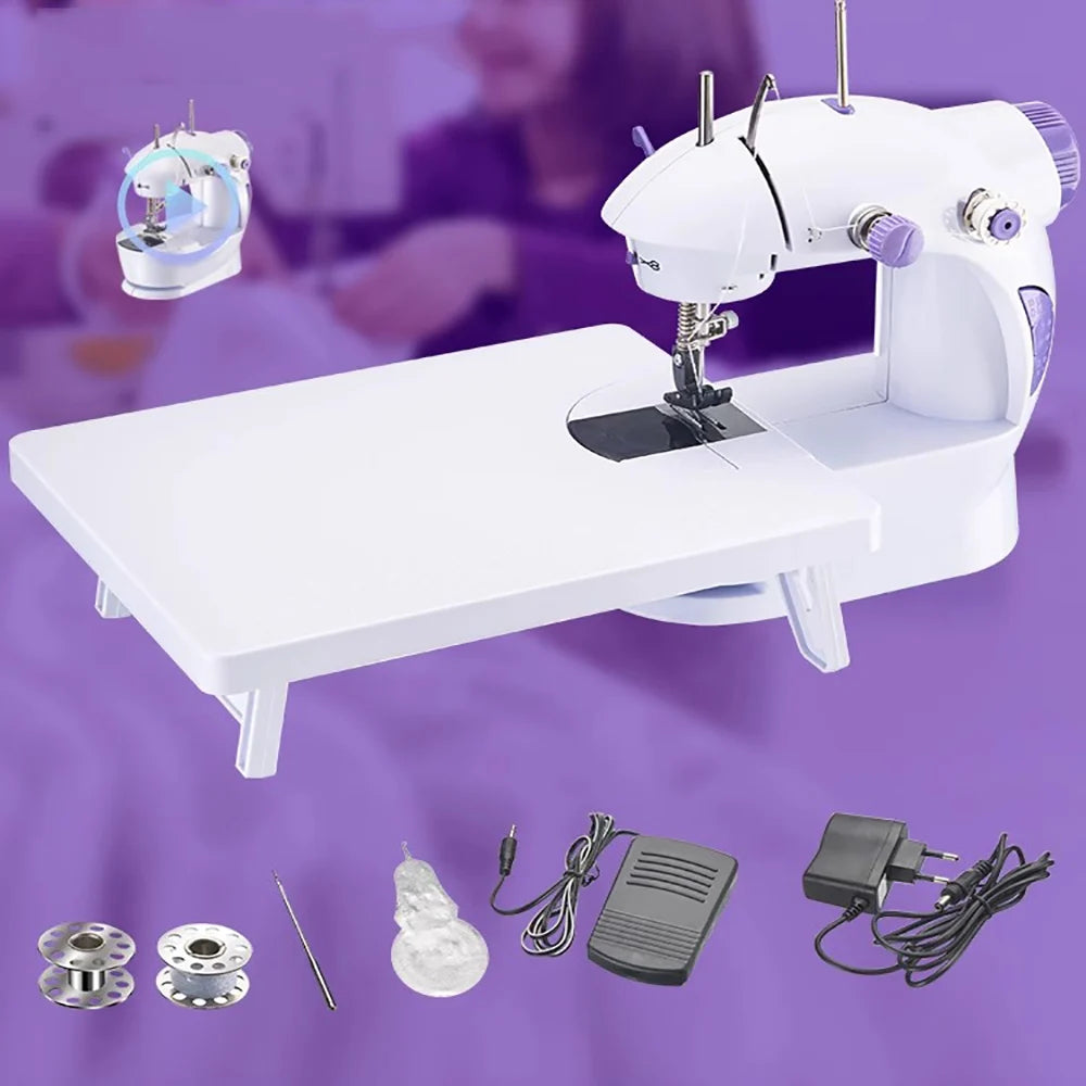 Mini Sewing Machine with Extension Station Table for Beginners, Home Double Speed Foot Pedal Straight Sewing Tool, Gift for Kids