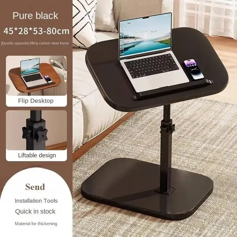 Modern Adjustable Height Sofa Side Table Multifunctional Woody Rotating Foldable Desktop for Living Room Bedroom Home Office