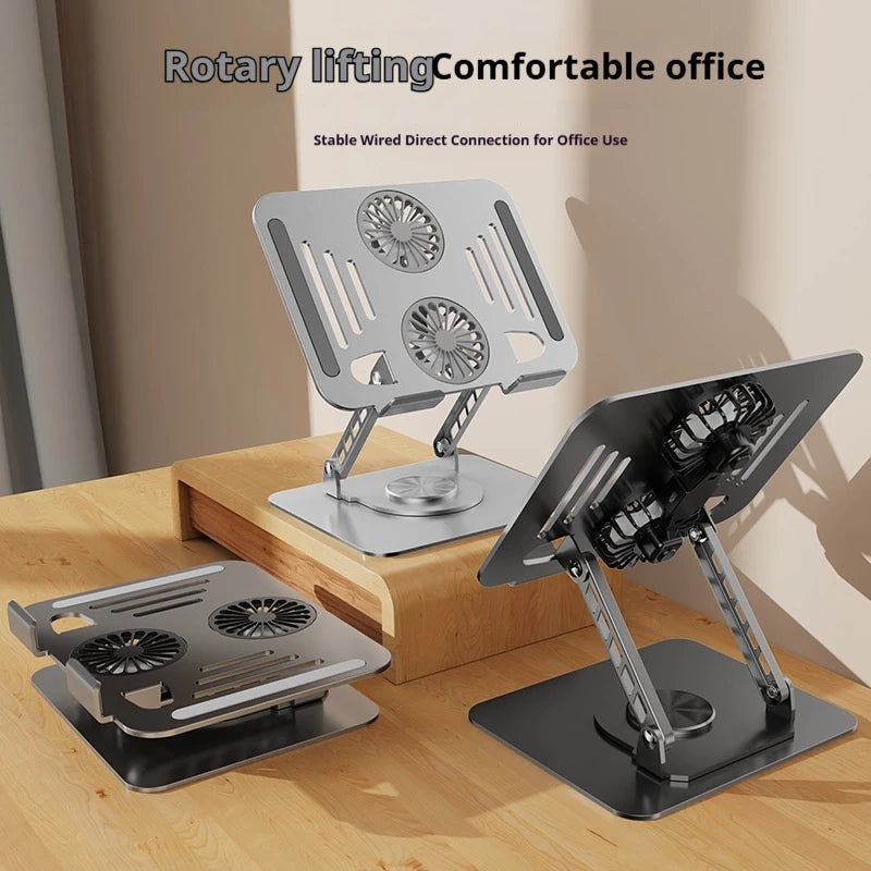 360 Degree Rotating Full Metal Laptop Cooling Bracket with Quiet Fan Ergonomic Laptop Stand for MacBook Lenovo Dell