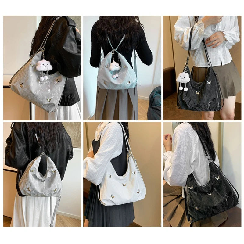 Fashion Handbag Multi-purpose Tote Bag Leisure Soft Leather Large Capacity Butterfly Decoration Shoulder Bags for Women