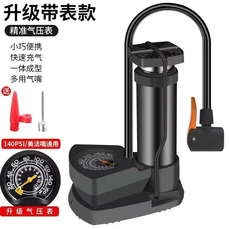 Heavy-Duty Bicycle Foot Pump with Pressure Gauge, Portable High Pressure Air Pump for Bike & Car Tires, Fast Inflation