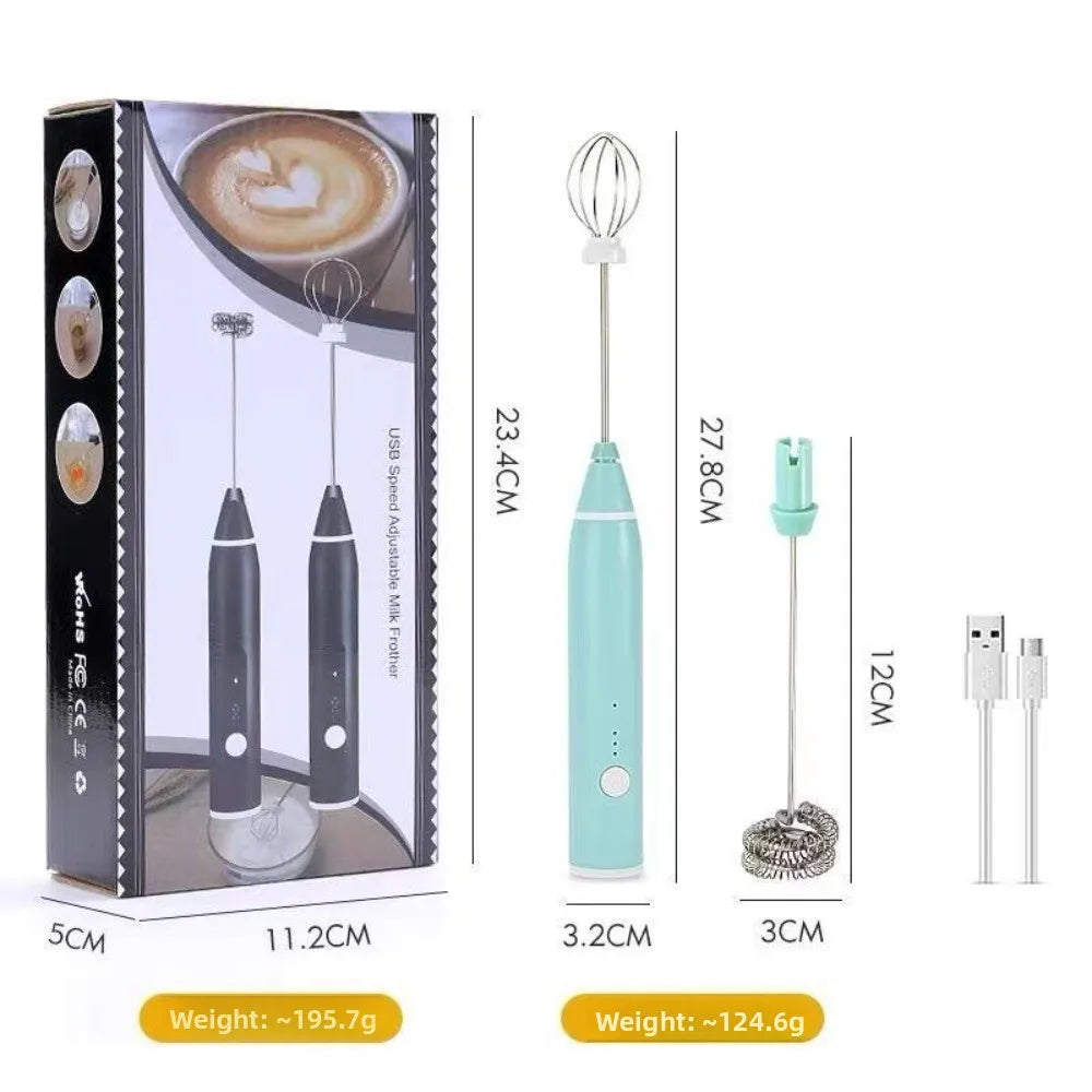 Handheld Electric Blender 3 Adjustable Speeds 2 Mixing Heads Electric Milk Frother Mini Portable Coffee Foamer Cream Whipping