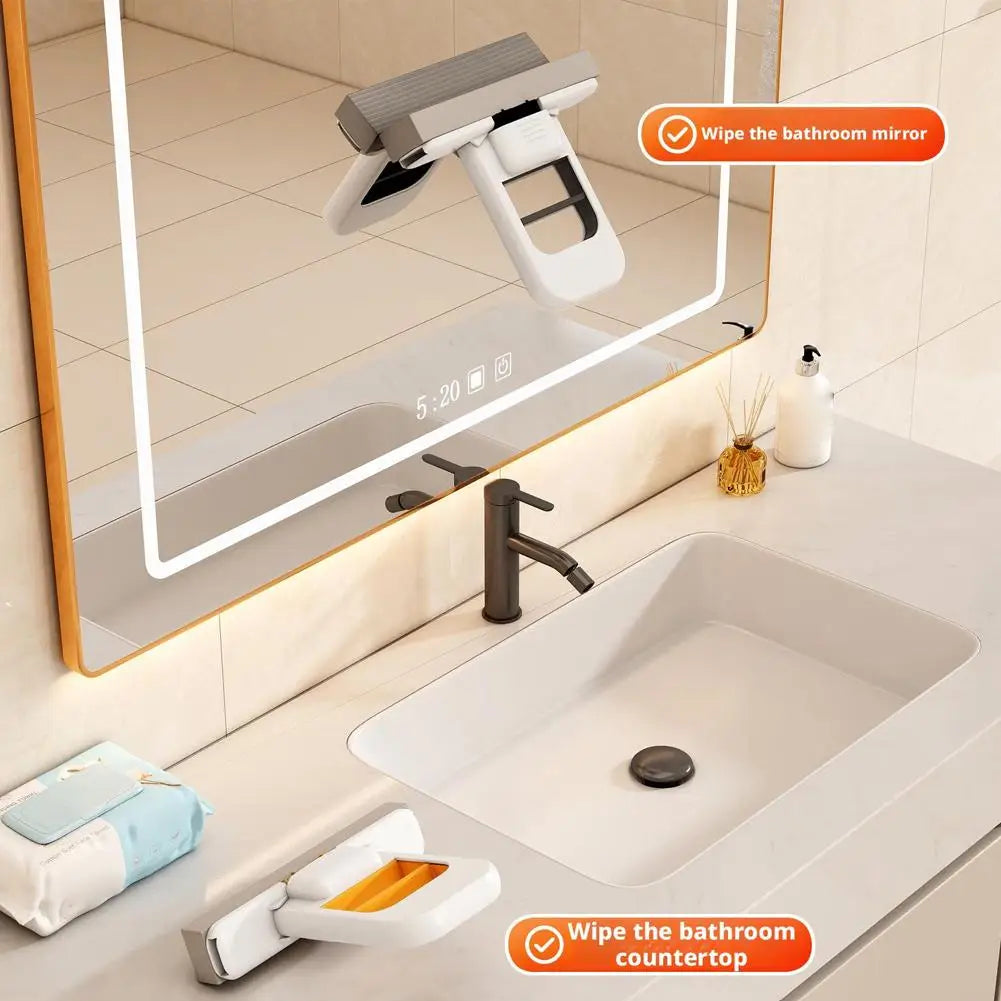 Mini Foldable Desktop Mop,Portable Self-Squeeze Short Mop, Push-Pull to Squeeze and Rinse Wet/Dry Cleaning for Kitchen Bathroom