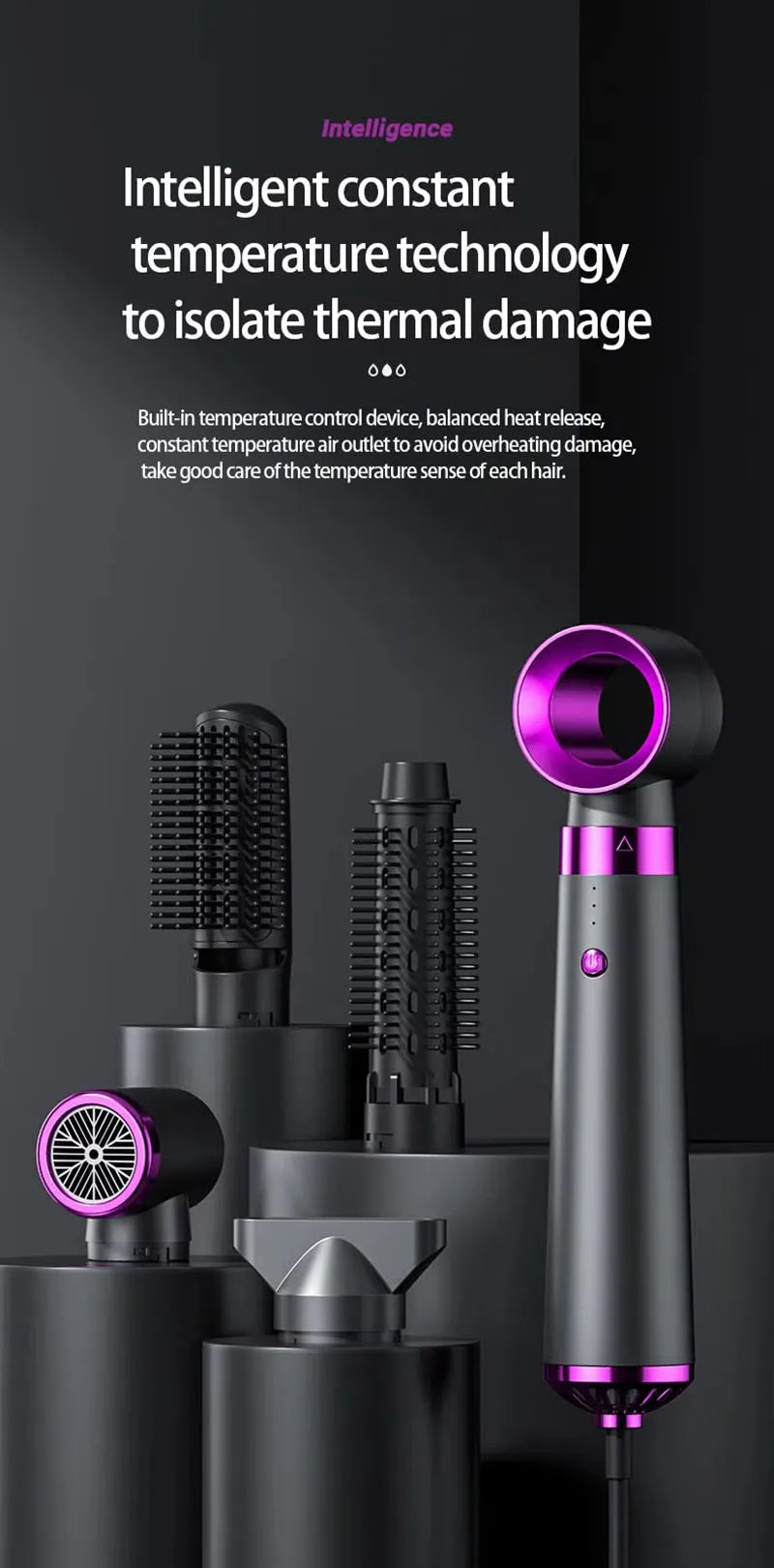 New Design 5-in-1 Electric Hair Dryer with Automatic Straight & Curling Iron Hot Air Comb & Diffuser for Outdoor Use AC Motor