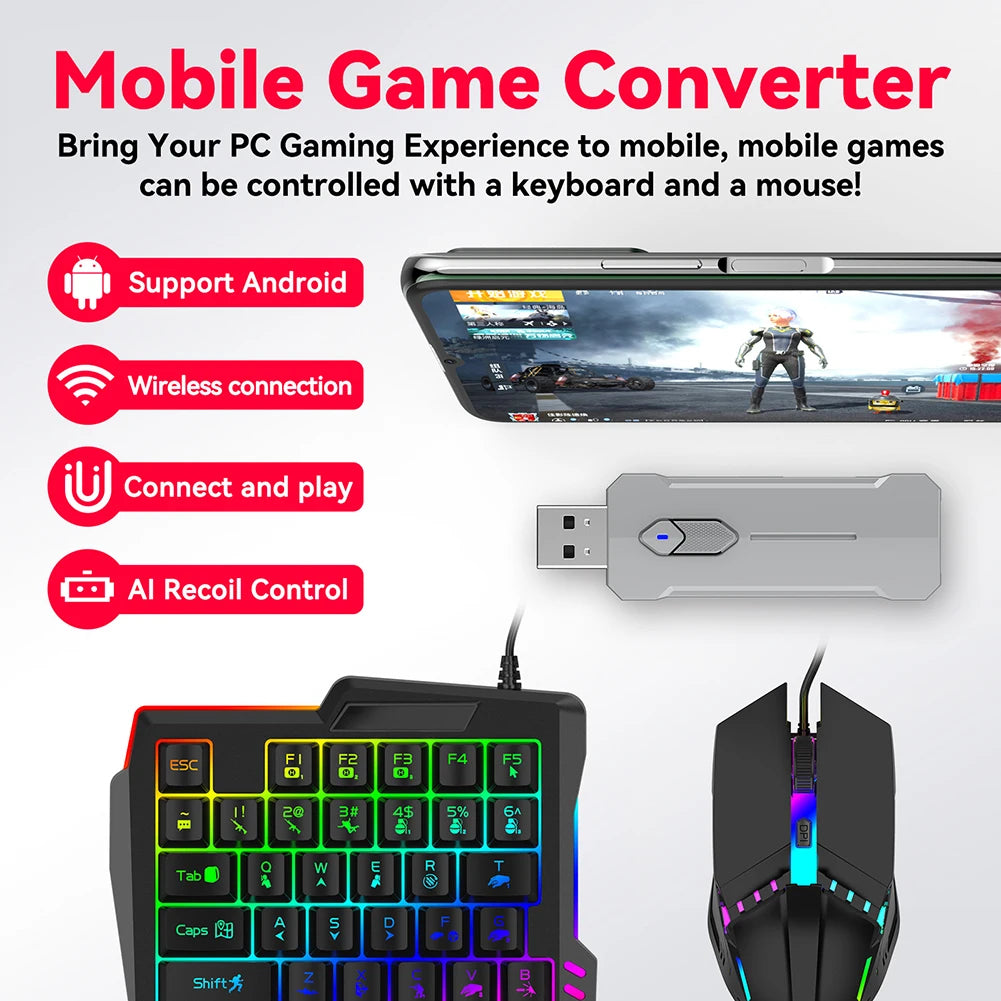 5 in 1 Keyboard Mouse Gaming Converter Bluetooth-Compatible 5.3 for PUBG Gaming Keyboard and Mouse Combo for Android System