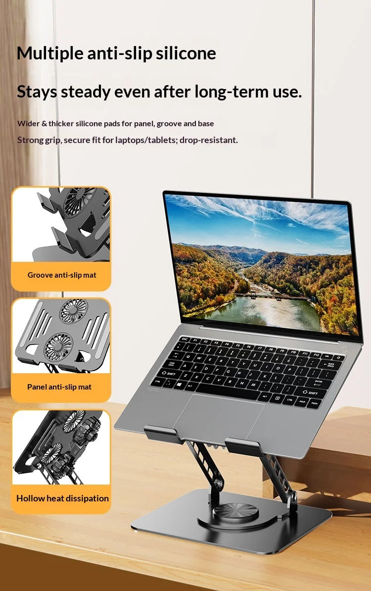 360 Degree Rotating Full Metal Laptop Cooling Bracket with Quiet Fan Ergonomic Laptop Stand for MacBook Lenovo Dell
