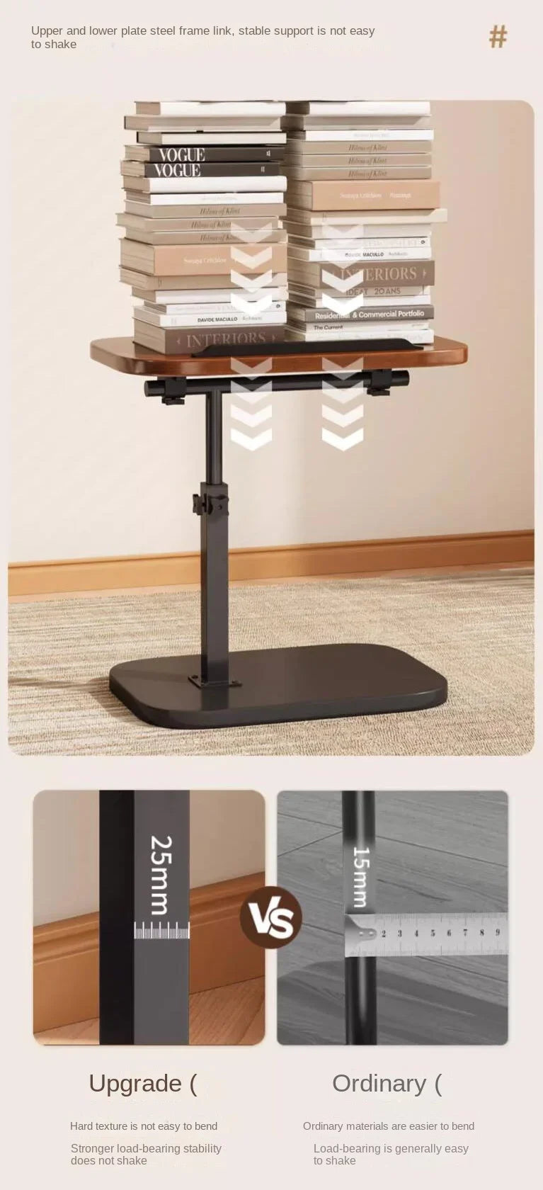 Modern Adjustable Height Sofa Side Table Multifunctional Woody Rotating Foldable Desktop for Living Room Bedroom Home Office