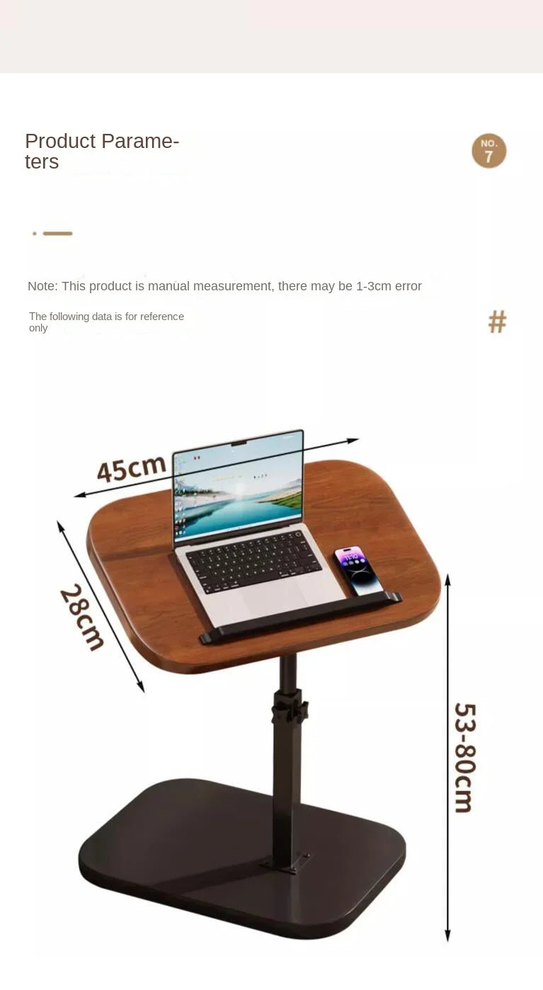 Modern Adjustable Height Sofa Side Table Multifunctional Woody Rotating Foldable Desktop for Living Room Bedroom Home Office