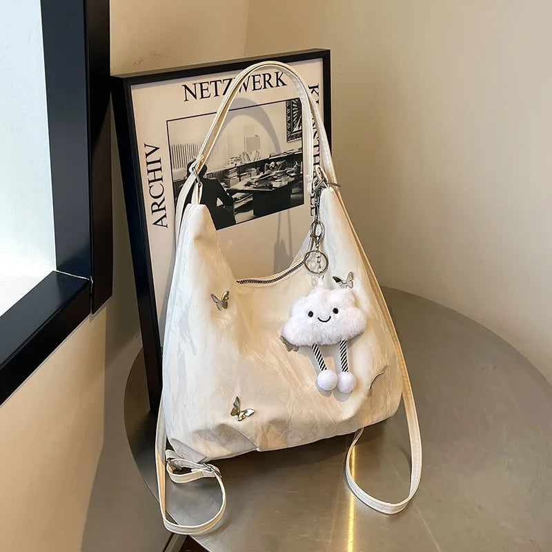 Fashion Handbag Multi-purpose Tote Bag Leisure Soft Leather Large Capacity Butterfly Decoration Shoulder Bags for Women