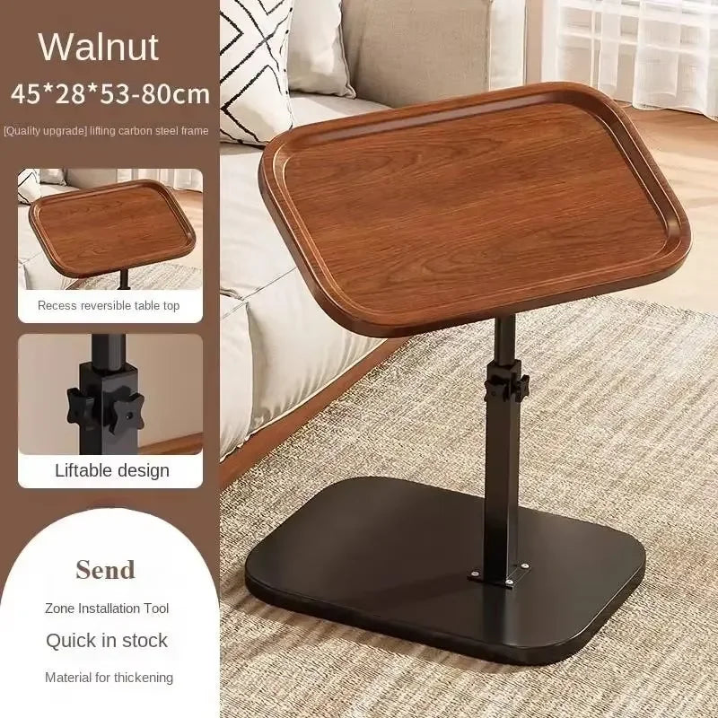 Modern Adjustable Height Sofa Side Table Multifunctional Woody Rotating Foldable Desktop for Living Room Bedroom Home Office