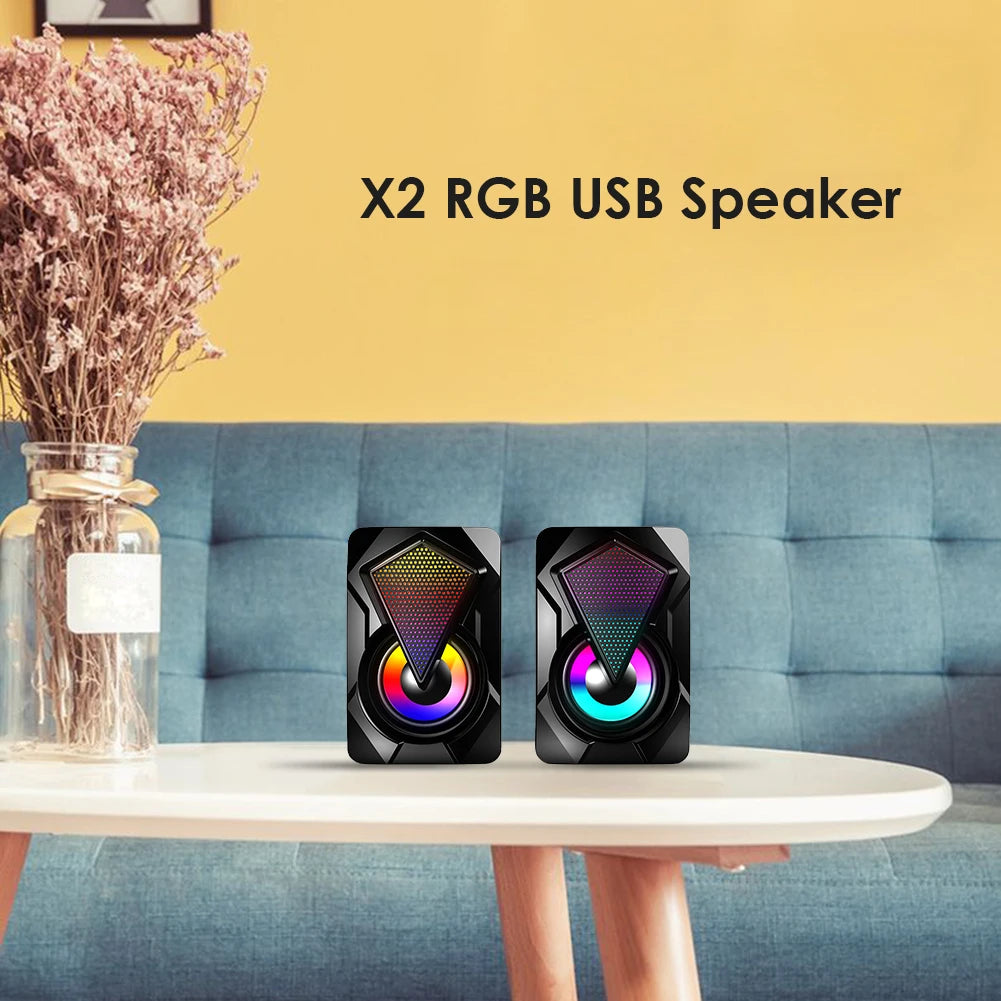 X2 USB Powered Computer Speakers 3Wx2 Multimedia Bass Speakers with RGB Light
