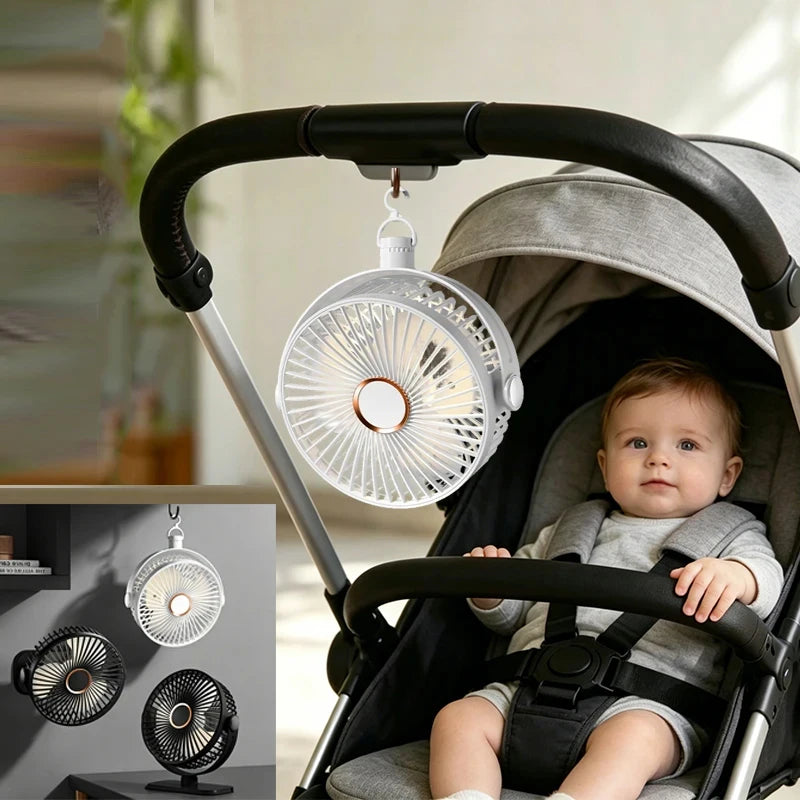 Portable Clip-on Fan 4-in-1 Quiet DC Brushless Motor Mini Desk Fan With 3Level Night Light 720° Rotation For Home Office Camping