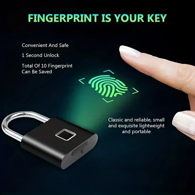 Home  Fingerprint Padlock Aluminum Sliding Door Security Bar 0.2s Lock Portable Anti-theft Electronic Waterproof Unlock To Use
