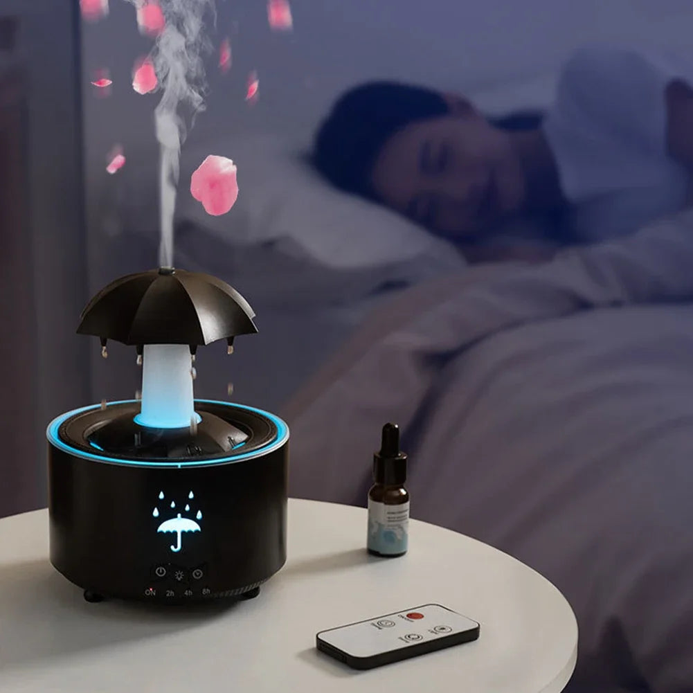Rotate Umbrella Water Drop Air Humidifier with Colorful Light Raindrop Aroma Essential Oil Diffuser Aromatherapy Humidifiers