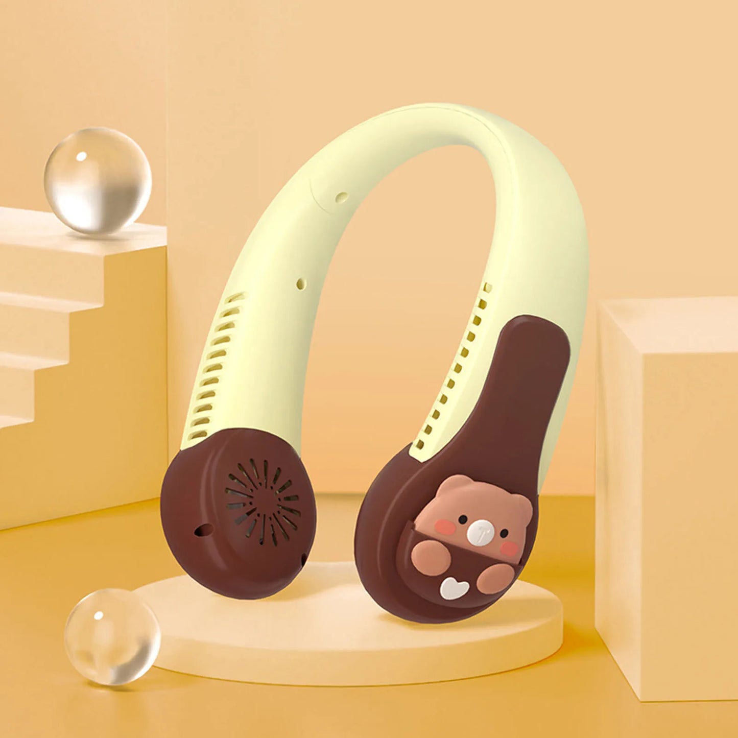 Neck Fan Cartoon Cooling Fan Portable USB Rechargeable Quiet Operation Anti Twist AC Fan with Built in Battery for Kids Adults O