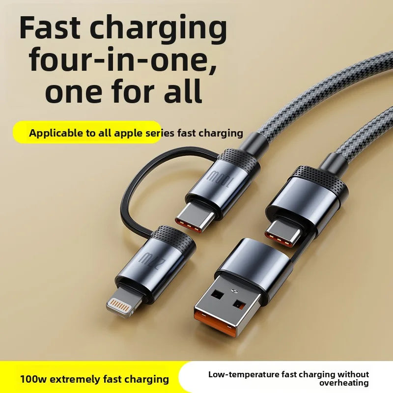 ANSEIP PD 100W USB Type C 4 in 1 Data Cable Fast Charging for iPhone 17 16 15 14 13 Samsung Huawei Xiaomi  Fast Transfer Cable