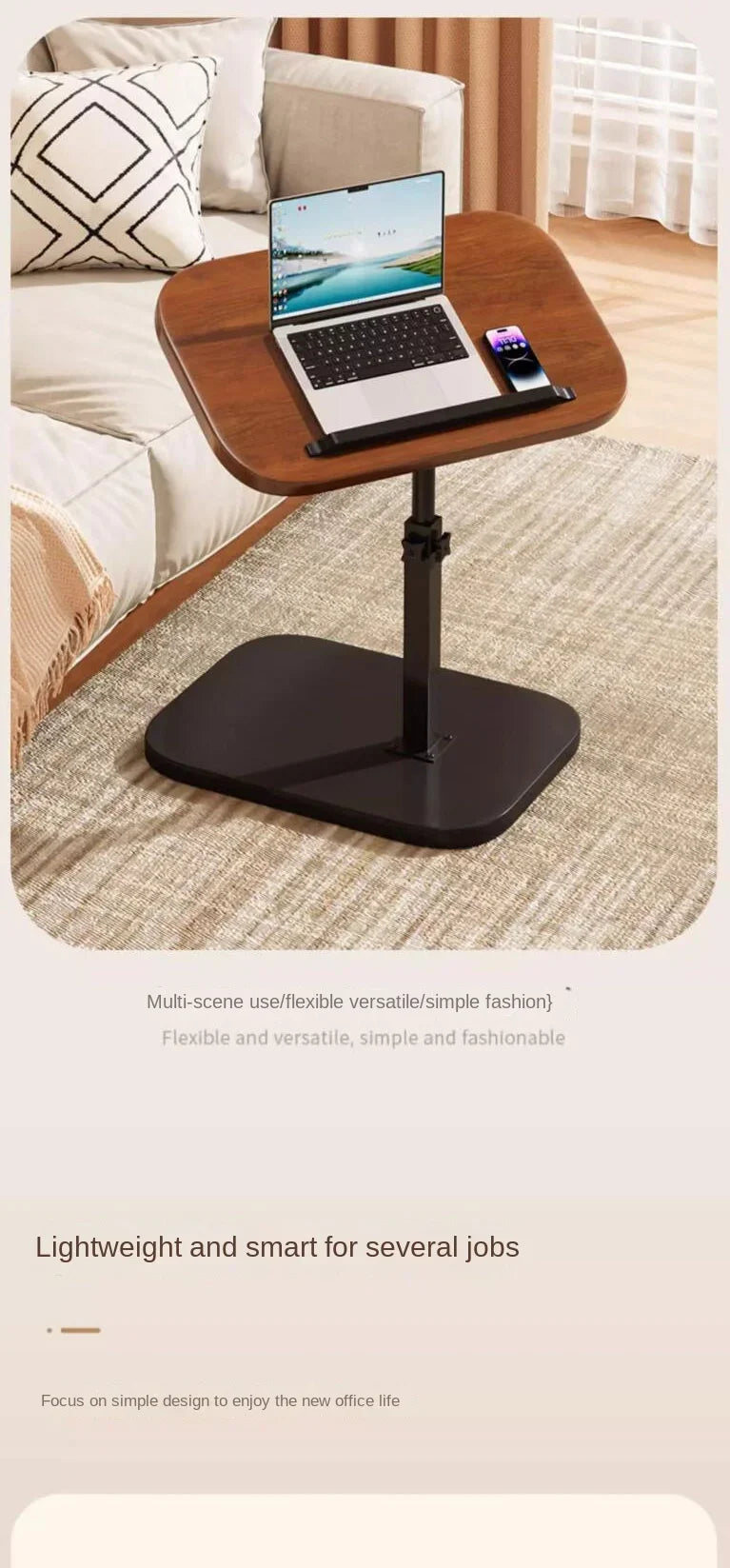 Modern Adjustable Height Sofa Side Table Multifunctional Woody Rotating Foldable Desktop for Living Room Bedroom Home Office