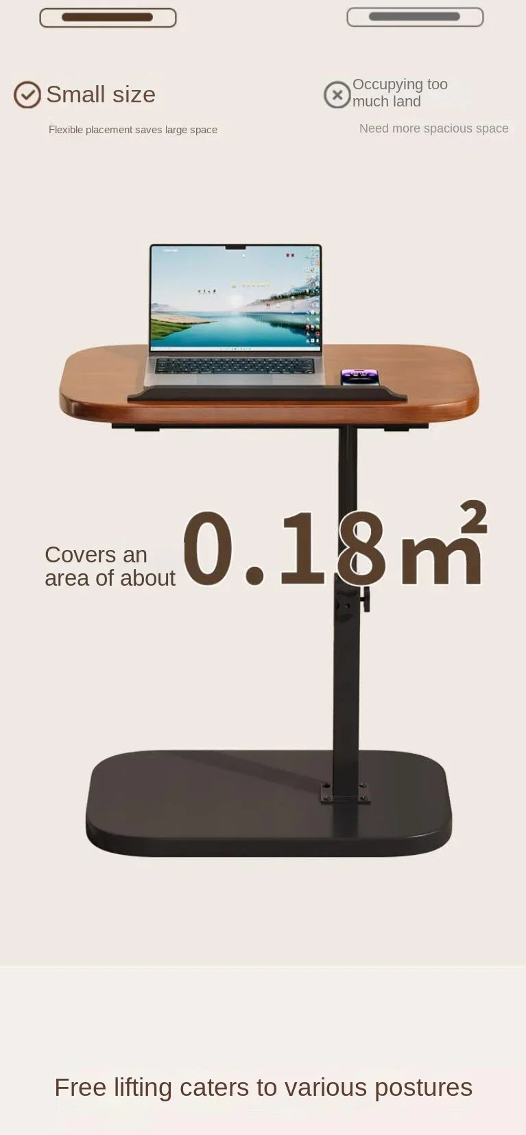 Modern Adjustable Height Sofa Side Table Multifunctional Woody Rotating Foldable Desktop for Living Room Bedroom Home Office