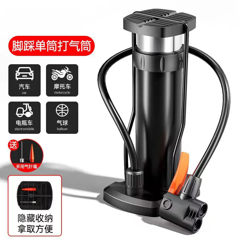 Heavy-Duty Bicycle Foot Pump with Pressure Gauge, Portable High Pressure Air Pump for Bike & Car Tires, Fast Inflation