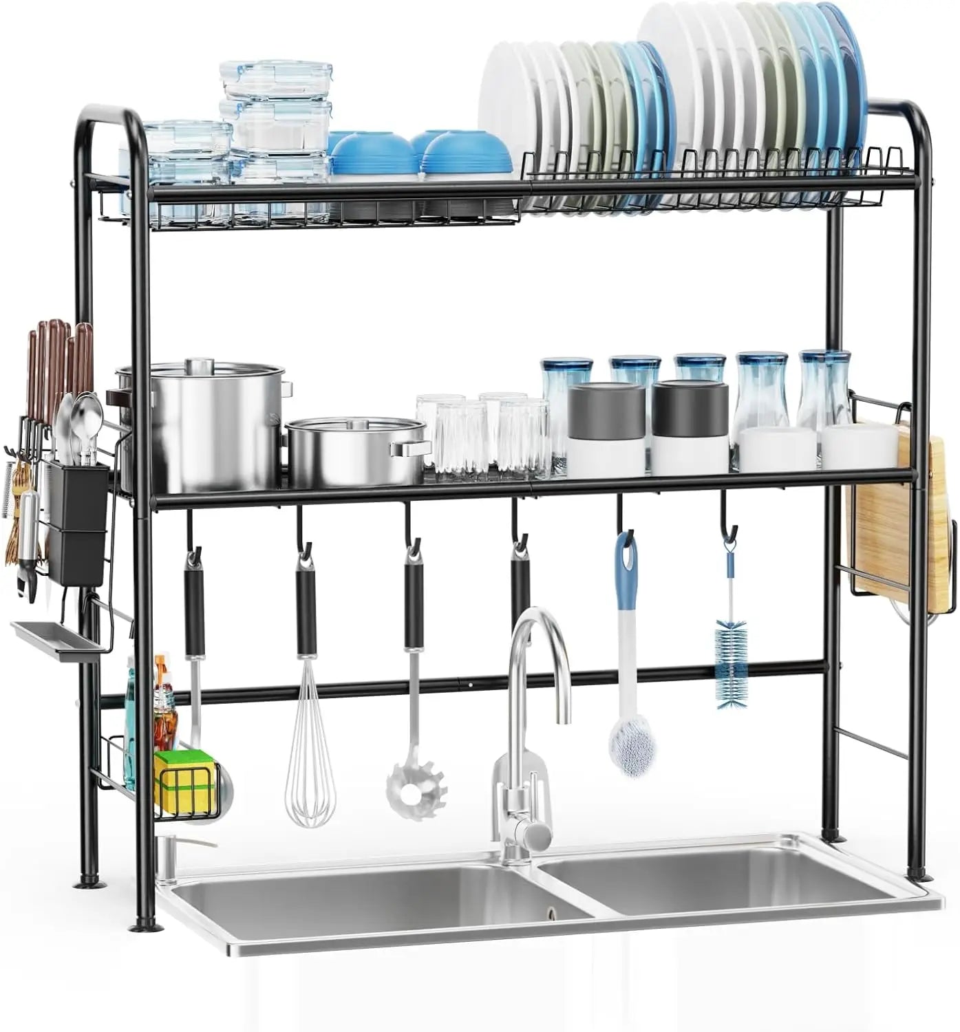 Over The Sink Dish Drying Rack, 2 Tier Above Sink Dish Drainer Drying Rack with Utensil Holder for Kitchen Counter, Rustproof