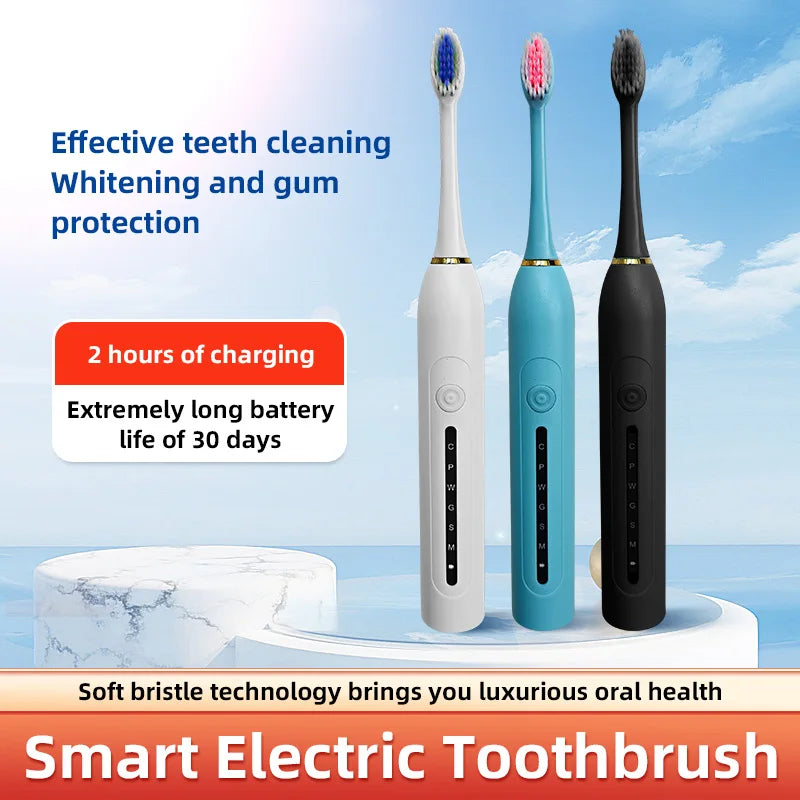 TOWODE Electric Toothbrush Smart Timing Tooth Brush USB Rechargeable Teeth Clean Whitening Sonic Toothbrush With Replacement Hea