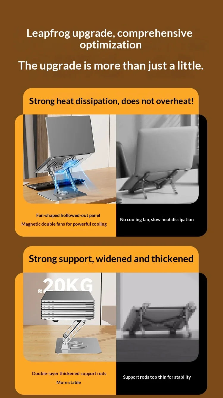 360 Degree Rotating Full Metal Laptop Cooling Bracket with Quiet Fan Ergonomic Laptop Stand for MacBook Lenovo Dell