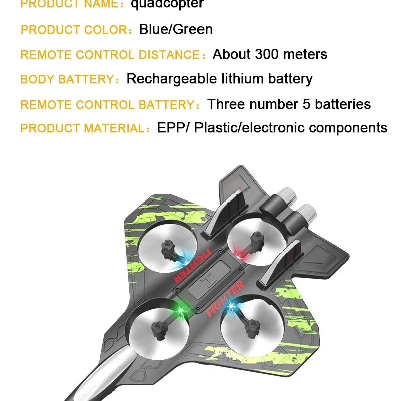 2.4G remote control fighter electric foam glider stunt tumbling UAV hovering helicopter with LED colorful lights aircraft model