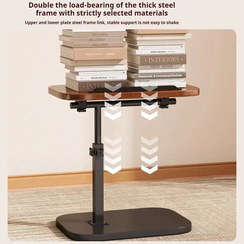 Modern Adjustable Height Sofa Side Table Multifunctional Woody Rotating Foldable Desktop for Living Room Bedroom Home Office