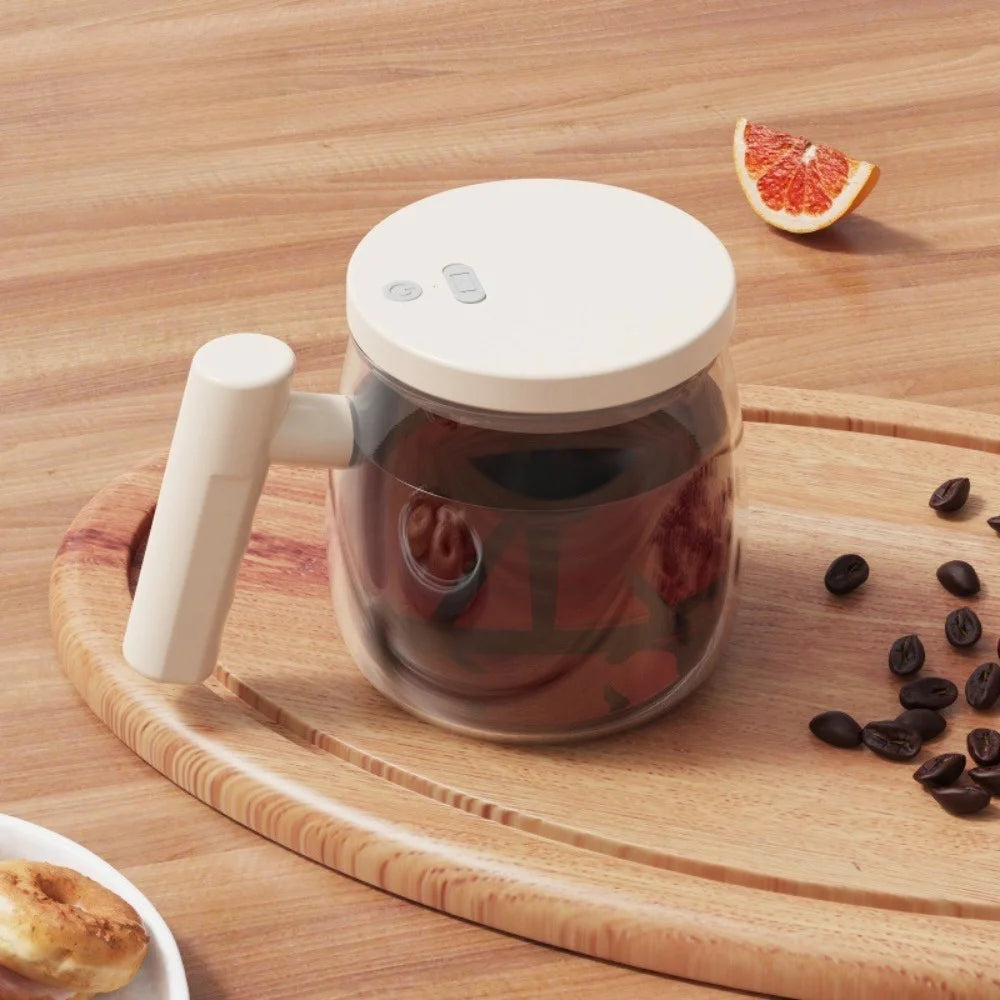 High Borosilicate Electric Self Stirring Mug with Lid & Handle Lightweight Glass Coffee Cup High Speed Mixing