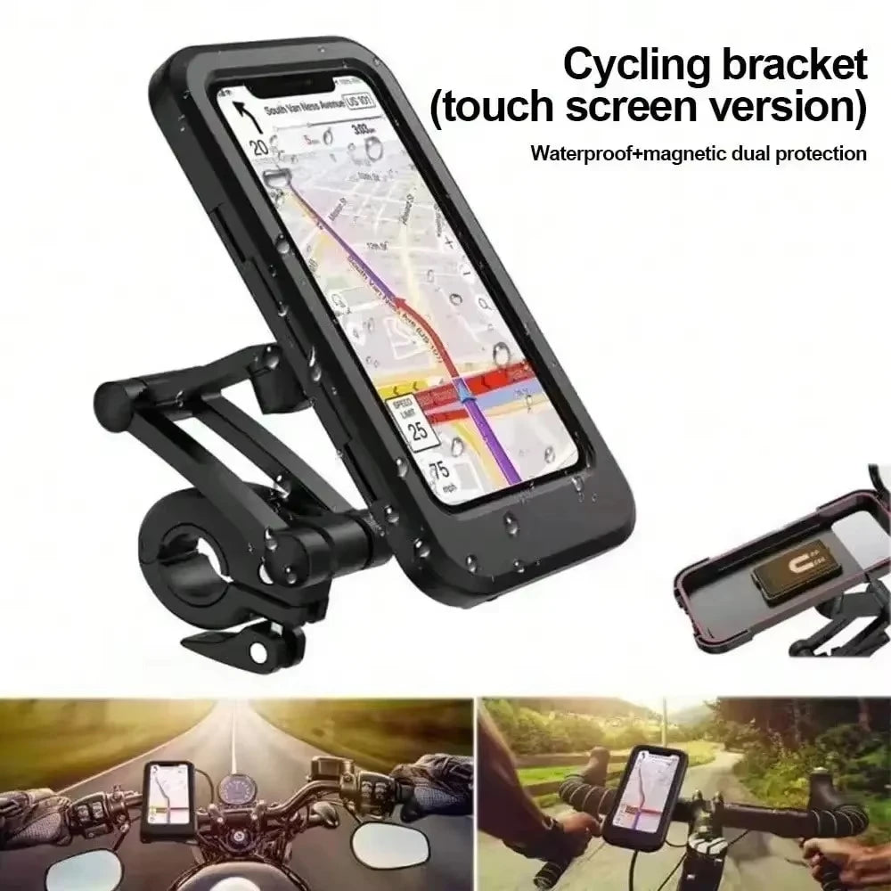 Adjustable Bike Phone Mount 360 Rotatable Retractable Arm Motorcycle Phone Holder Waterproof Shockproof with Touchscreen