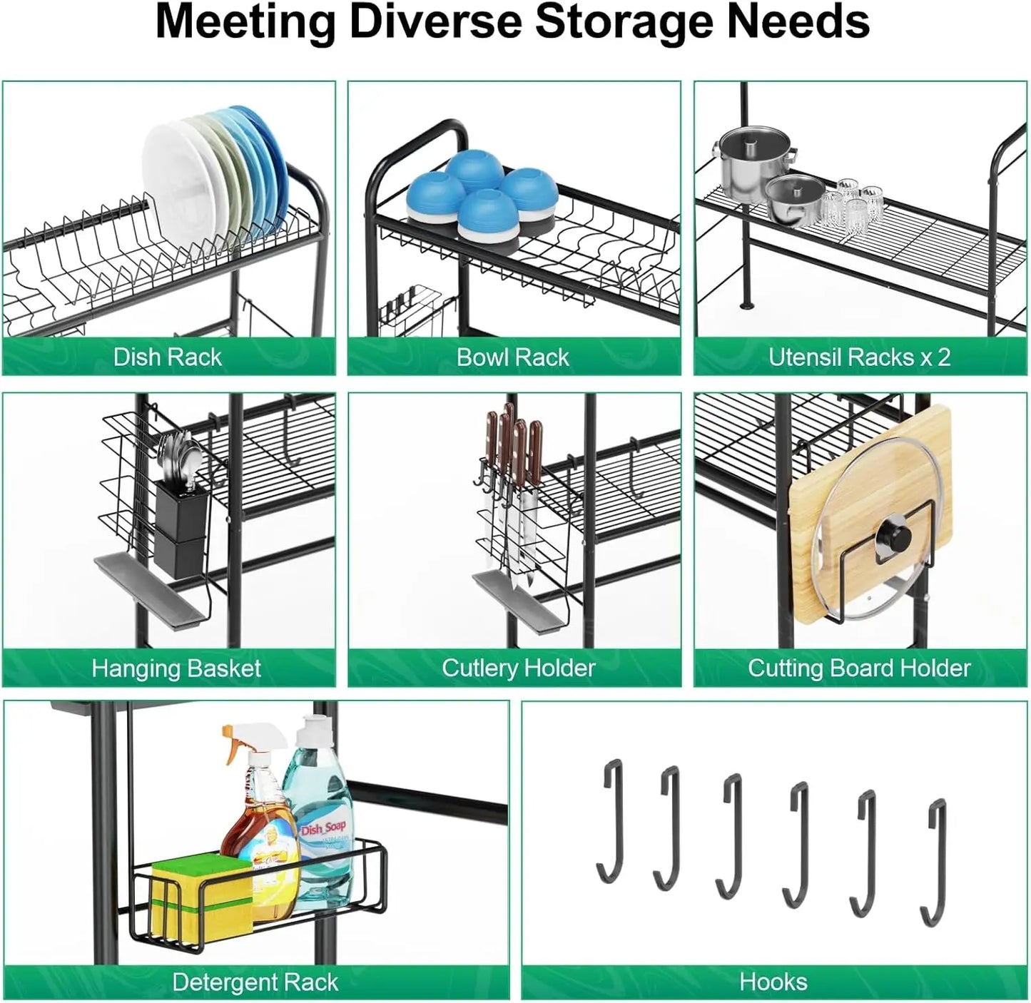 Over The Sink Dish Drying Rack, 2 Tier Above Sink Dish Drainer Drying Rack with Utensil Holder for Kitchen Counter, Rustproof