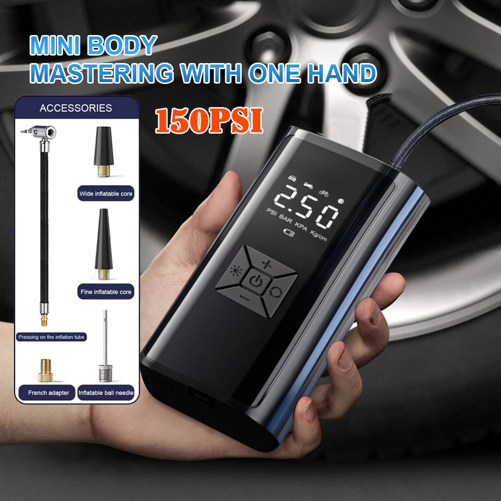 120W Handheld Air Compressor Wireless/Wired Without any battery Inflatable Pump Portable Air Pump Tire Inflator Digital for Car