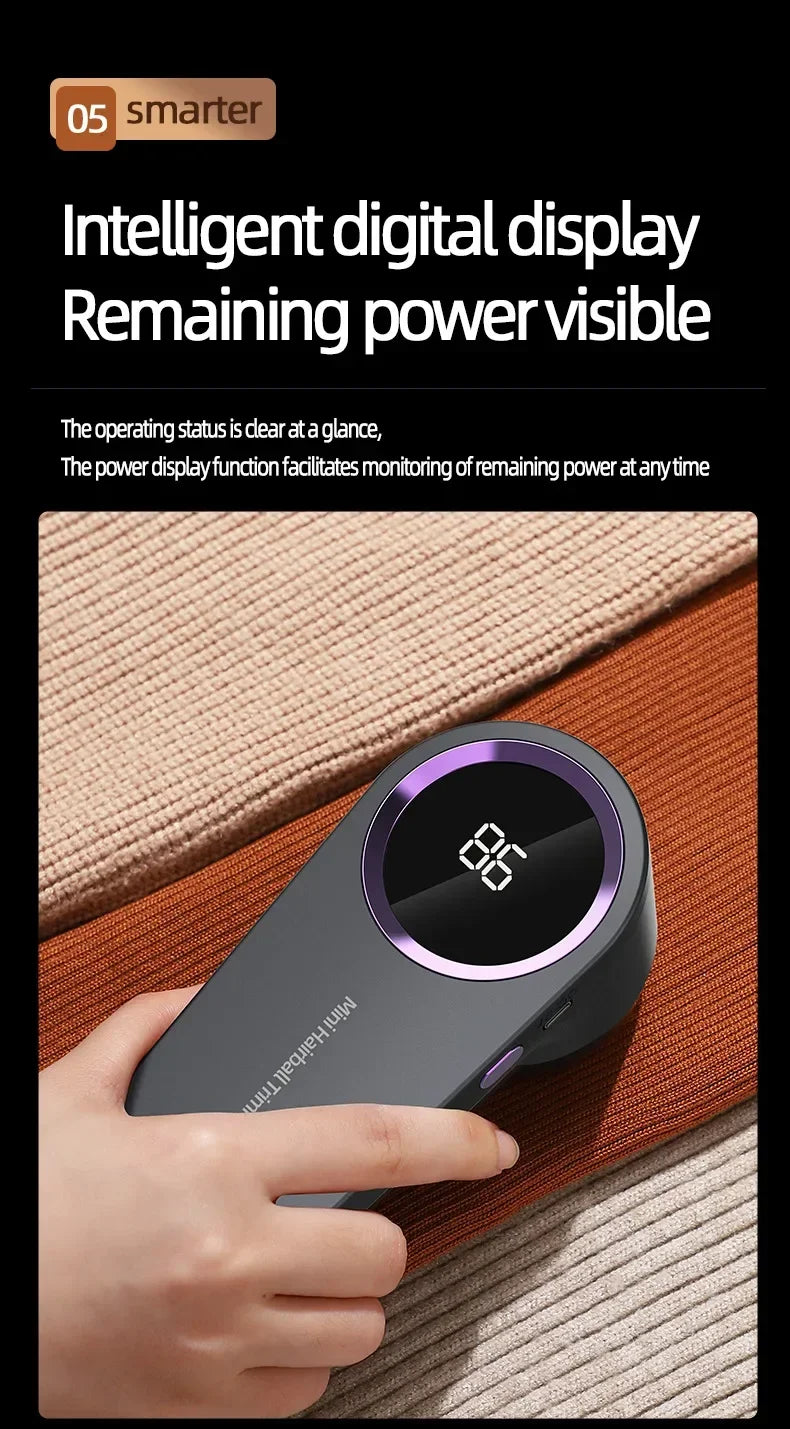 Portable Electric Fabric Shaver USB Rechargeable Lint Remover with LED Clothes Fuzz Pellet Hair Cleaner for Sweater Coat Care