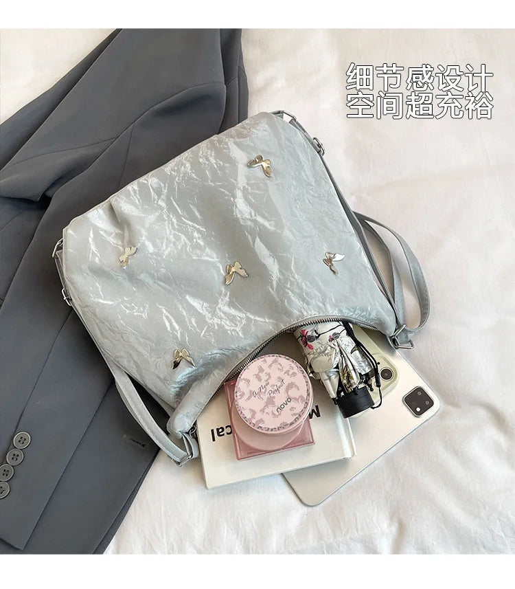 Fashion Handbag Multi-purpose Tote Bag Leisure Soft Leather Large Capacity Butterfly Decoration Shoulder Bags for Women