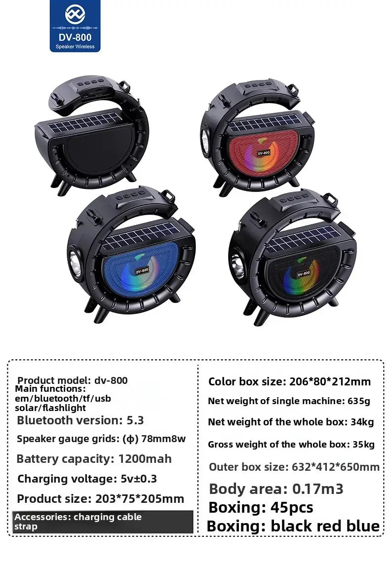 Portable Outdoor Solar Powered Bluetooth Speaker Flashlight Player Wireless Card Insertion Sound Box Handy Card Reader Speaker