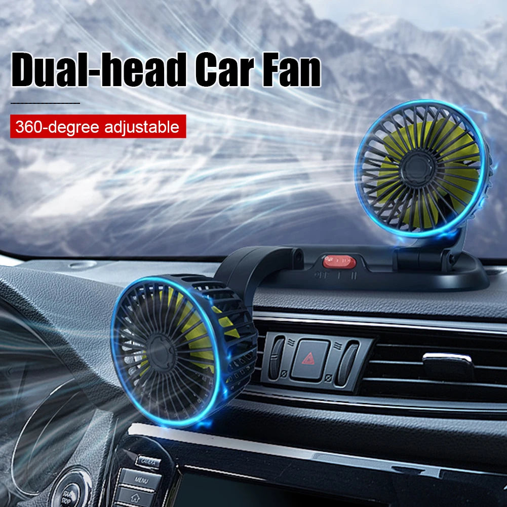 Dual-Head Car Fan 5V Cooling Car Fan 12V Cigarette Lighter 360° Rotatable Mini Ventilador Low Noise Universal Fan