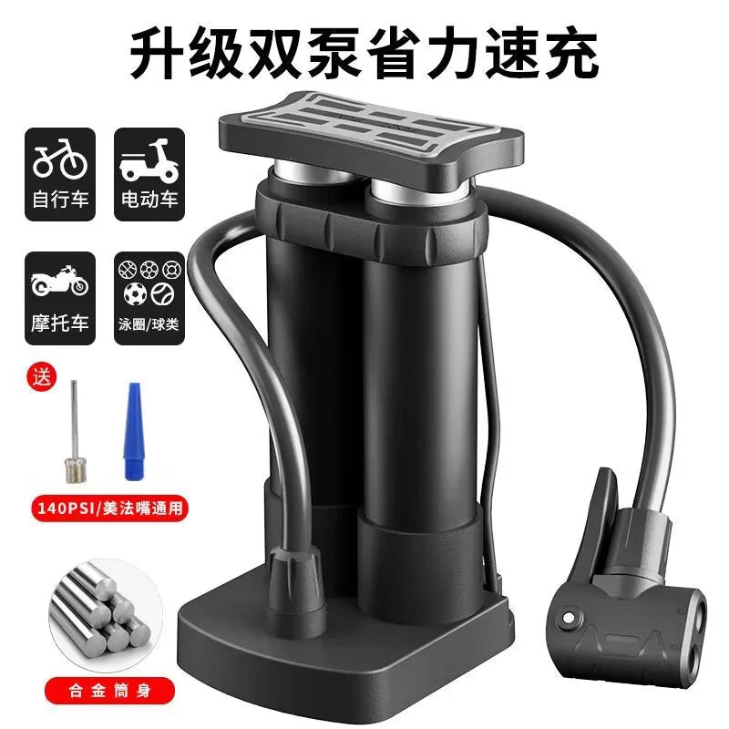 Heavy-Duty Bicycle Foot Pump with Pressure Gauge, Portable High Pressure Air Pump for Bike & Car Tires, Fast Inflation