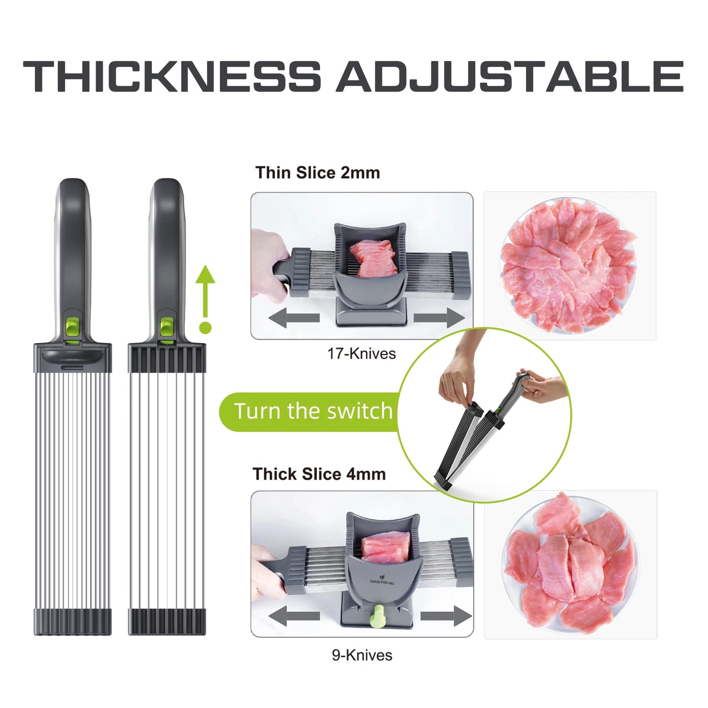 ONCE for All Meat Slicer and Knife Set for Meat Slicing , Manual Fresh Meat Cutter, Slicer for Beef, Pork, Chicken Breast