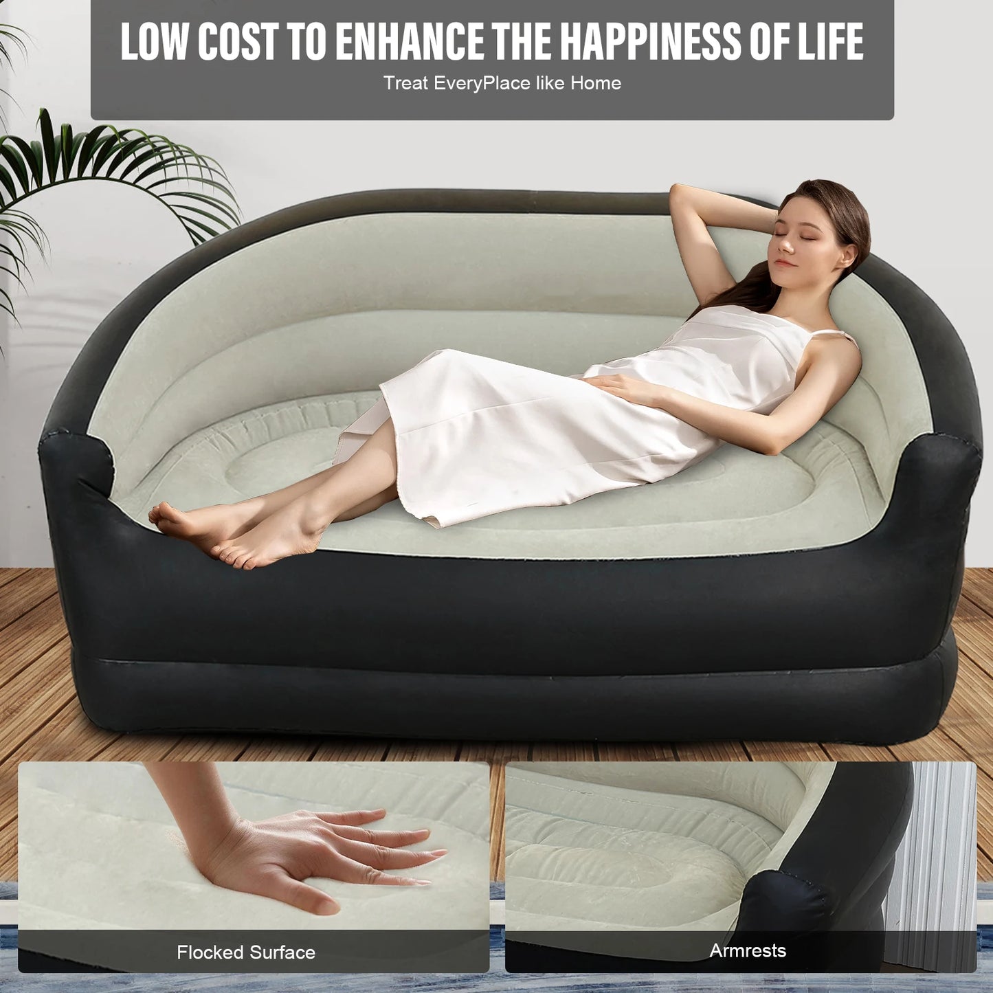 Twin Size Outdoor Inflatable Sofa with Air Pump Blow Up Couch Inflatable Lounging Sofa for Indoor Outdoor Home Living Room