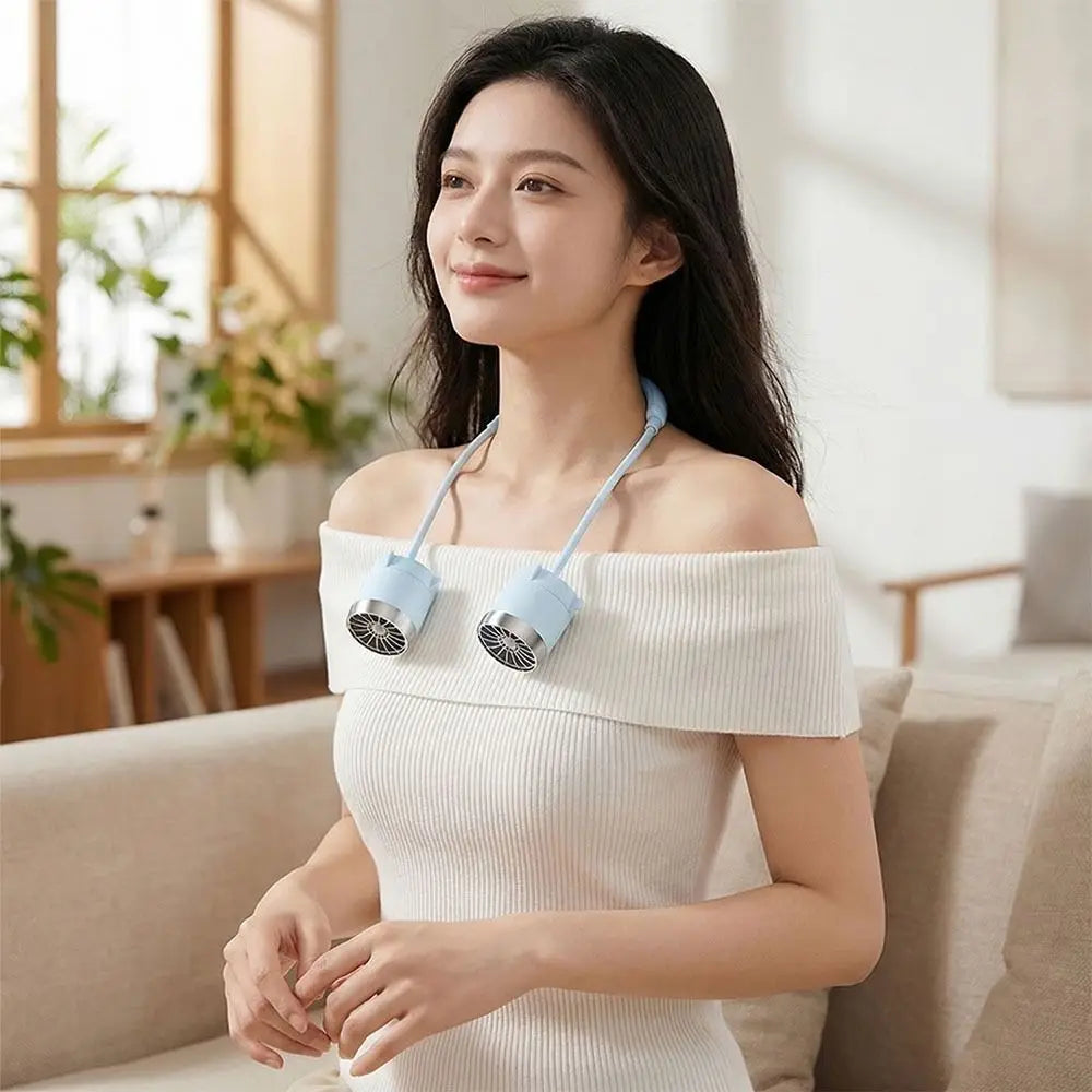 Low Noise Hanging Neck Fan 360° Bendable USB Rechargeable Neck Electric Fan Hands-Free Foldable Around Neck Cooler