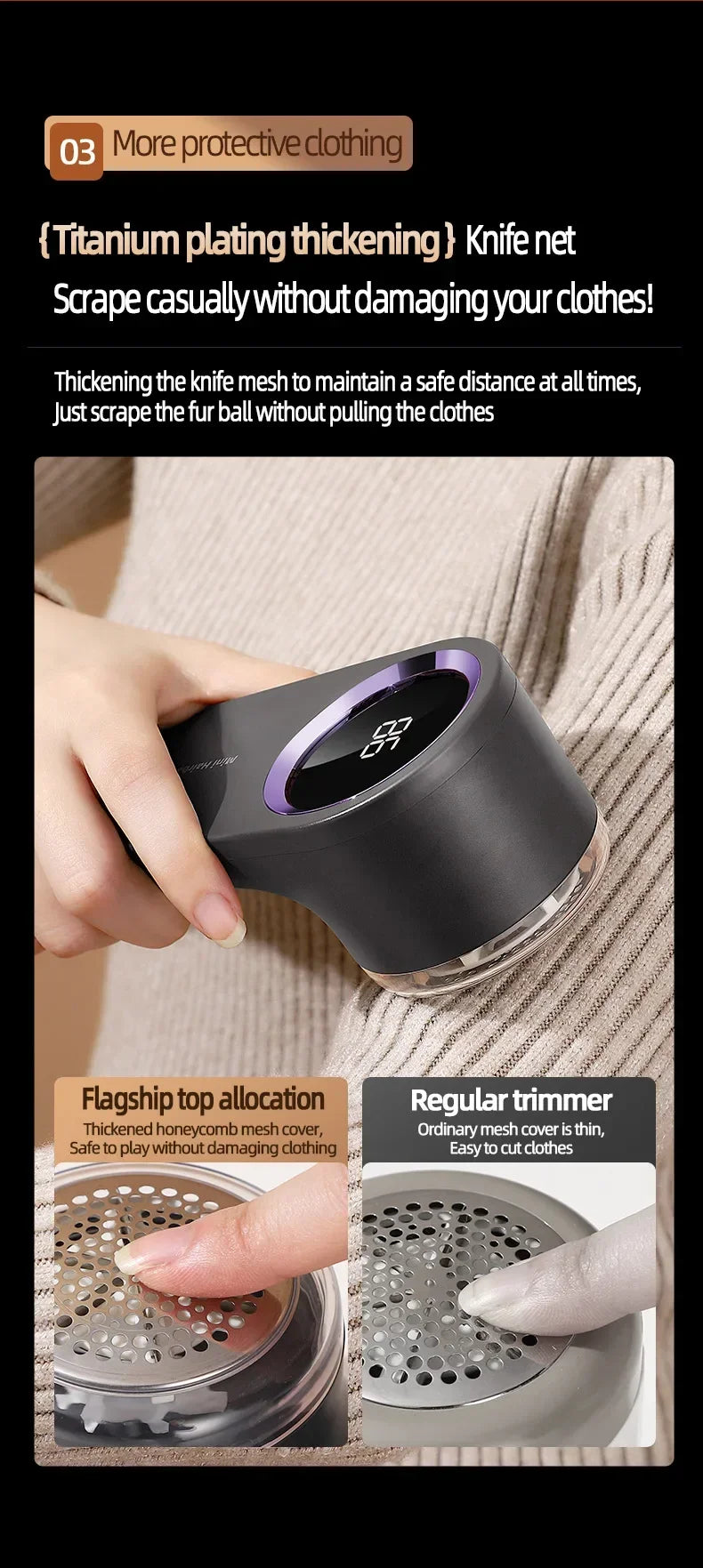 Portable Electric Fabric Shaver USB Rechargeable Lint Remover with LED Clothes Fuzz Pellet Hair Cleaner for Sweater Coat Care