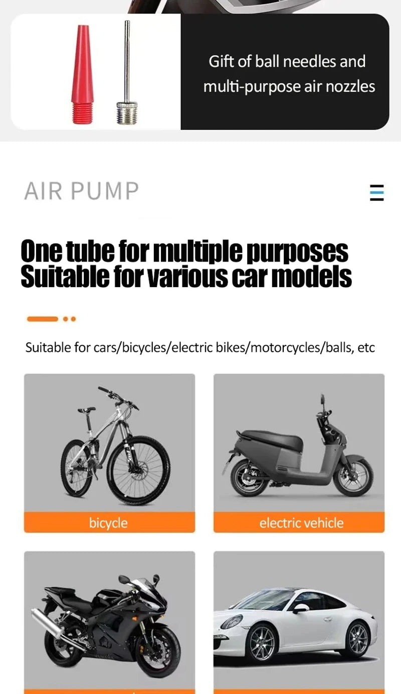 Heavy-Duty Bicycle Foot Pump with Pressure Gauge, Portable High Pressure Air Pump for Bike & Car Tires, Fast Inflation
