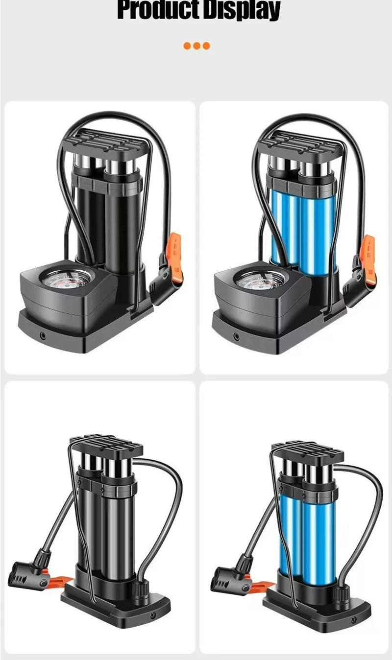 Heavy-Duty Bicycle Foot Pump with Pressure Gauge, Portable High Pressure Air Pump for Bike & Car Tires, Fast Inflation